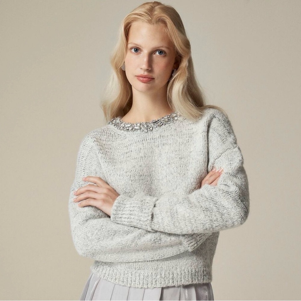 J.CREW Embellished Wool Blend Crew Neck Sweater NWT Size Large